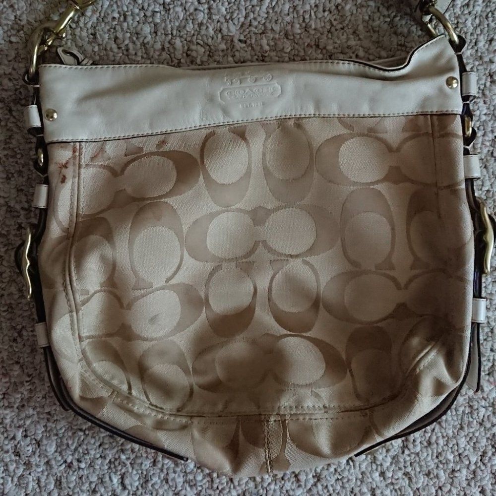 COACH Cream Leather logo Hobo